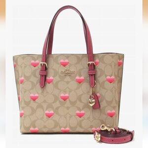Coach Mollie Red and Pink Hearts Leather Crossbody Tote Bag Valentine's Love